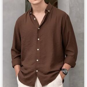 Home men’s solid brown relaxed fit casual shirt – premium everyday wear