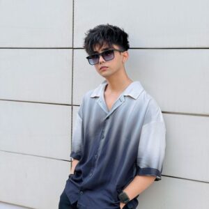 Home men’s ombre gradient casual shirt – grey to black relaxed fit summer wear